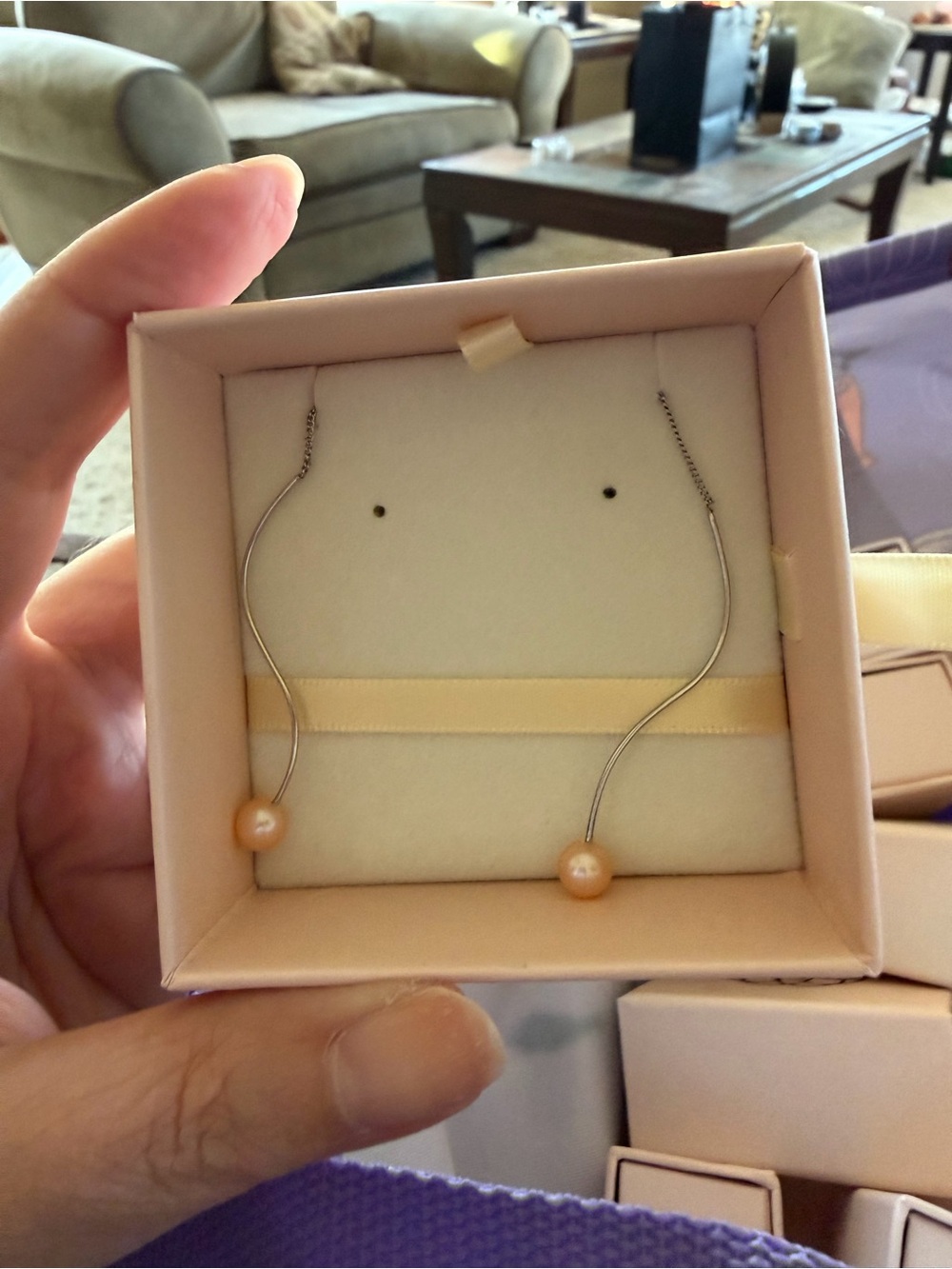 Elegant Peach Pearl Threader Earrings - Women Jewelry